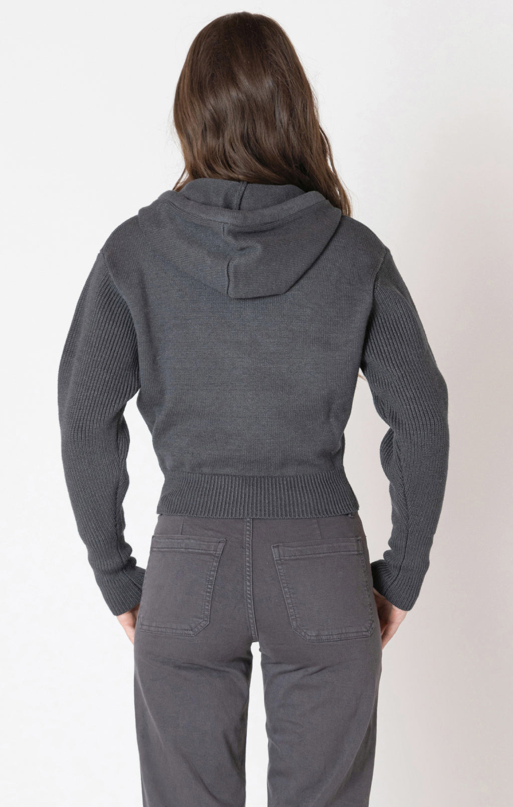 Charcoal knitted sweater, with a half zip detail