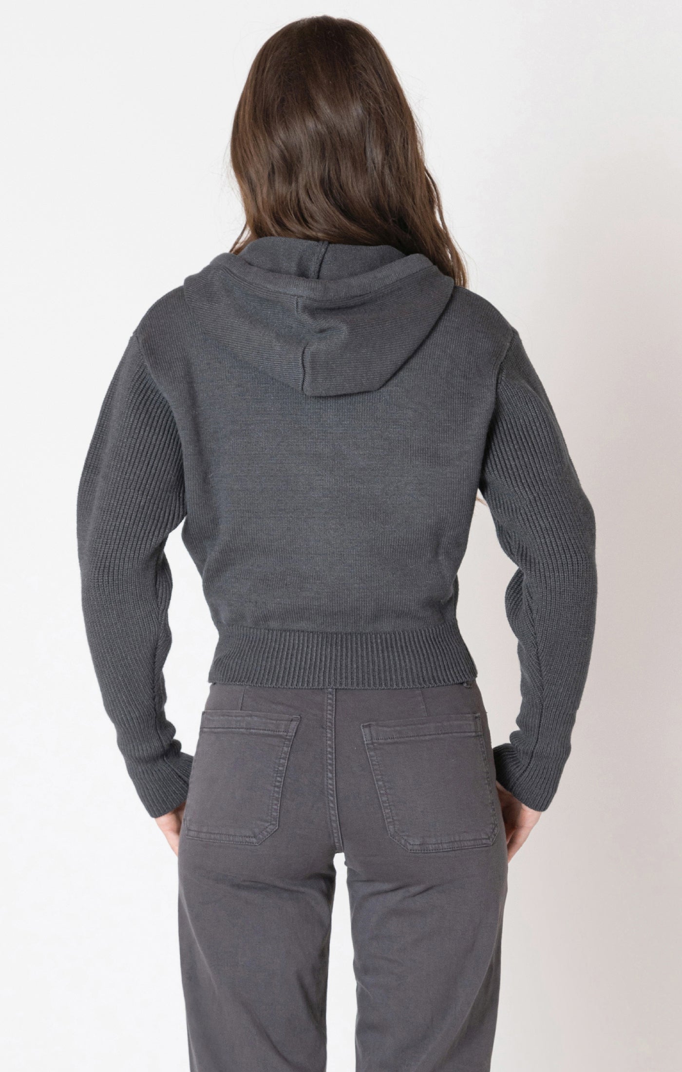 Charcoal knitted sweater, with a half zip detail