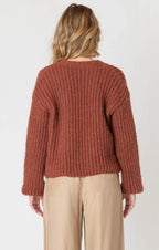 A cozy chunky knit burgundy sweater. 