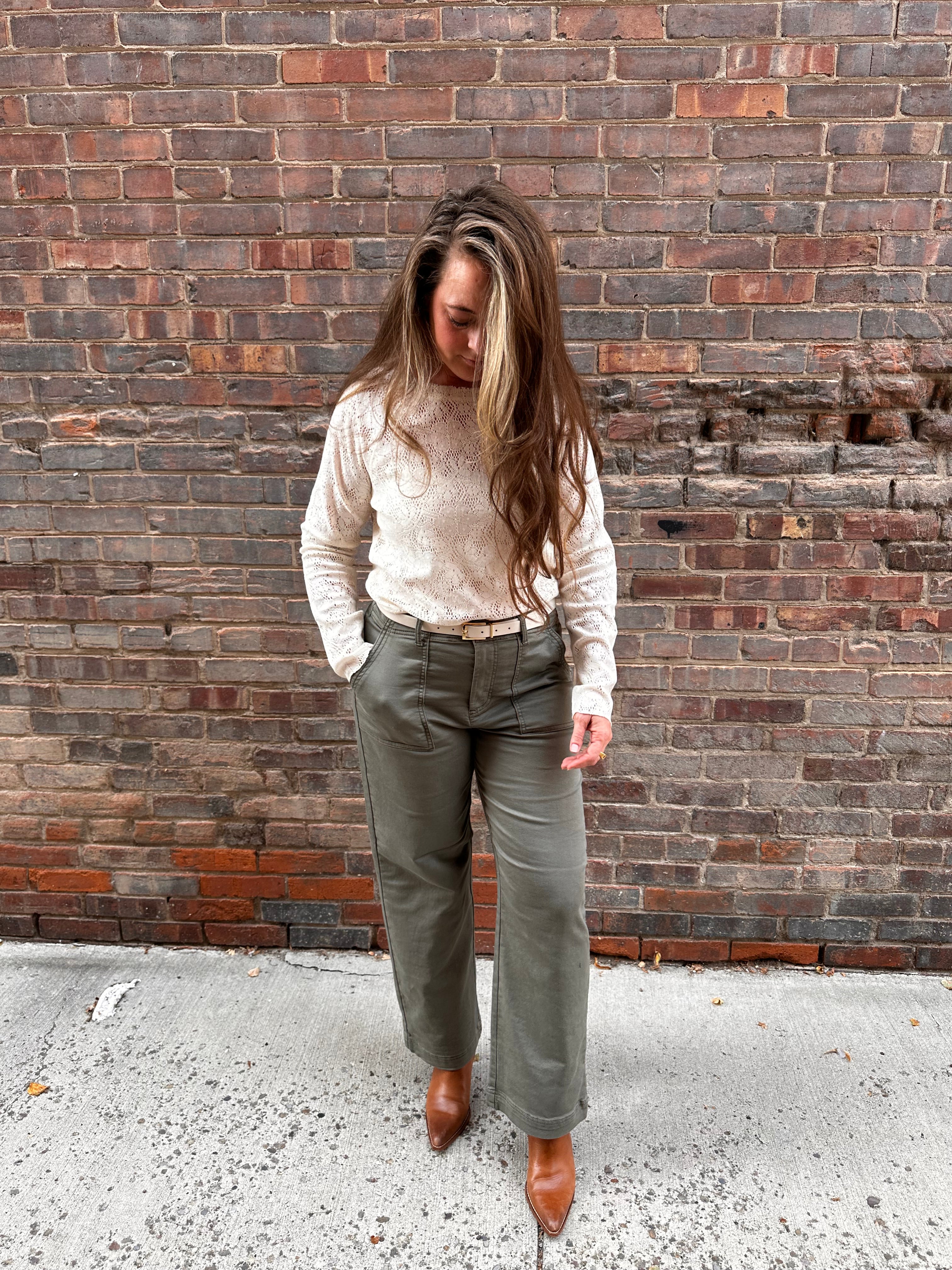 A cream lace long sleeve shirt