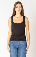 A butter soft black tank top, with cinched side seams, making this the perfect everyday tank, for a stylish look, or perfect when you need an extra layer!