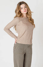 A light weight long sleeve shirt in a beautiful sandstone color, a perfect staple piece!