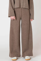 A luxurious knitted, chocolate brown, wide leg pant.