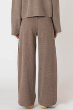 A luxurious knitted, chocolate brown, wide leg pant.