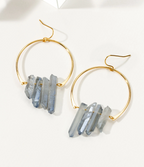 Gold hoop earrings with blue stones.