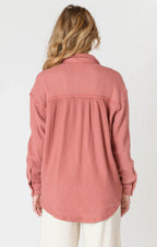 A wonderfully soft button up jacket, in a light weight waffle material, available in cream, dusty pink, or charcoal.