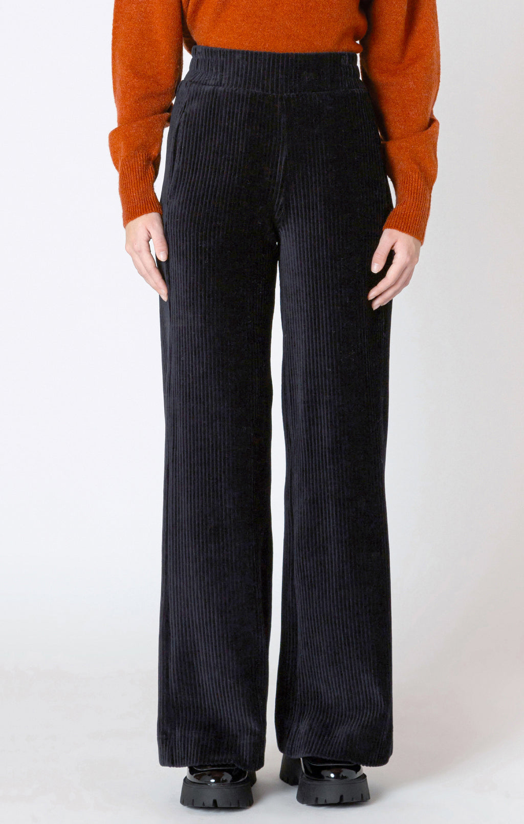 Black high waisted corduroy pants.