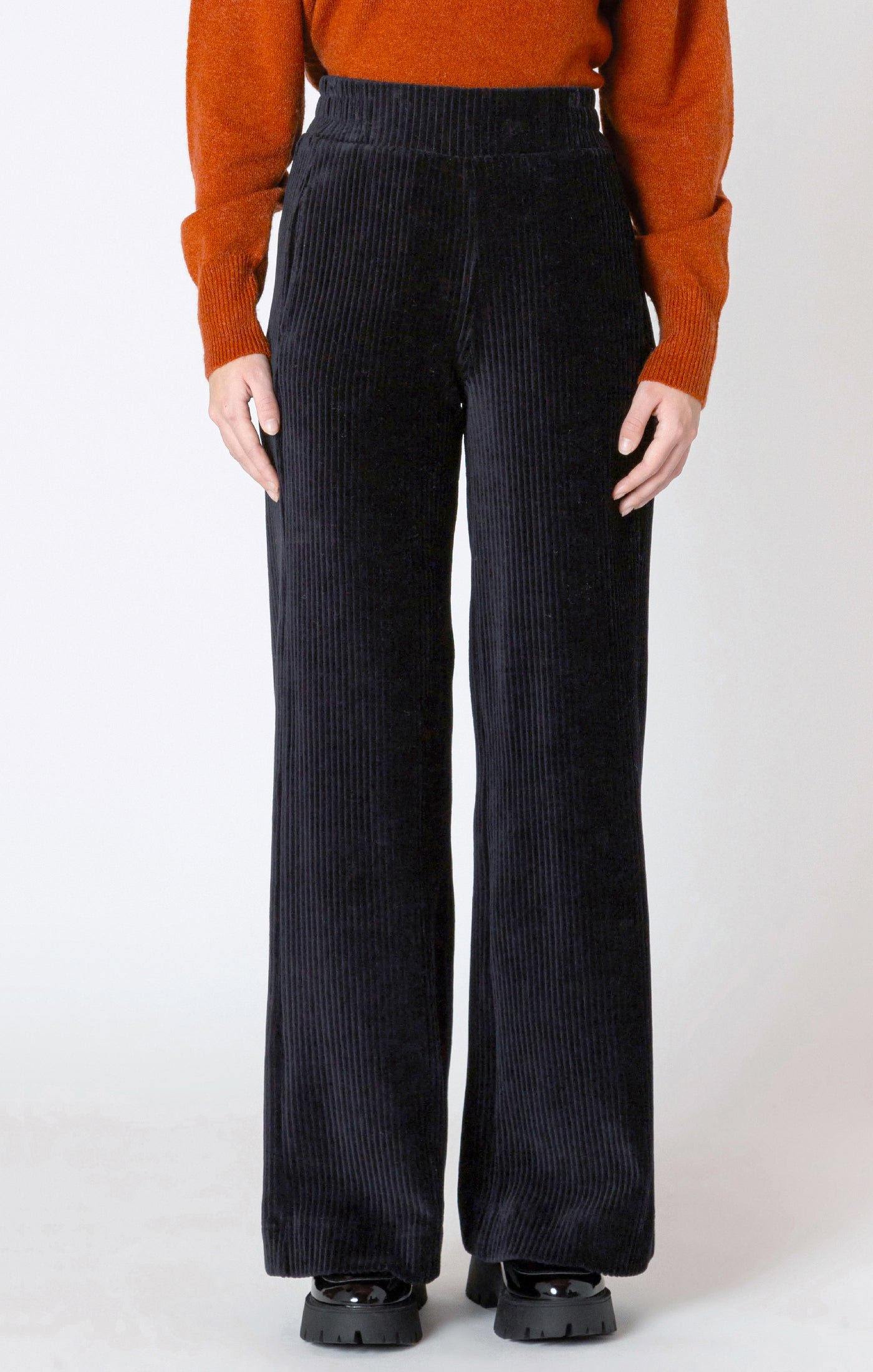 Black high waisted corduroy pants.